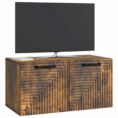 vidaXL Wandmontierter TV-Schrank Geräucherte Eiche 59,5 x 31 x 30 cm, Wohnzimmer, moderner rechteckiger Stauraum, wandmontierte Medienkonsole, platzsparendes Möbel für Dein Zuhause