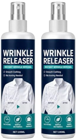 Instant Wrinkle Releaser Spray, No Iron Fabric Smoothing Agent, 100ml Fabric Smoothing Spray No Iron, Refresher & Wrinkle Release Sprays, Smooths Creases in Seconds (2pcs)