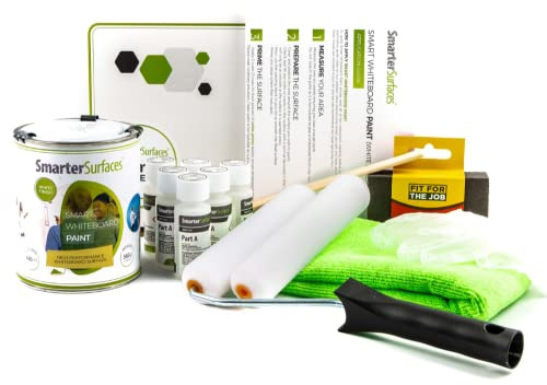 SmarterSurfaces Pittura Lavagna Smart - Vernice Lavagna Bianca - Lavabile - Scrivibile a Pennarelli - Muro Lavagna Fai da te - 6m² Bianco