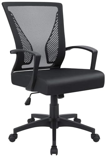 Furmax sedia da ufficio con schienale medio girevole supporto lombare scrivania, sedia mesh computer ergonomico con bracciolo (nero)