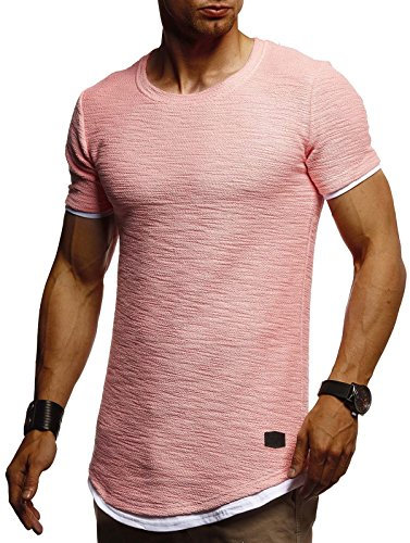 Leif Nelson LN8223 T-shirt d'été à col rond pour homme moderne Coupe slim En coton, Rose saumon, XL