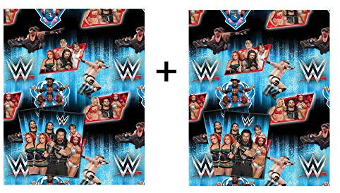 WWE a Doppeltes Geschenkpapier – WWE Geburtstag Giftpapier, 2 x Packungen, 2 Bögen à 70 x 50 cm und 2 Etiketten pro Packung
