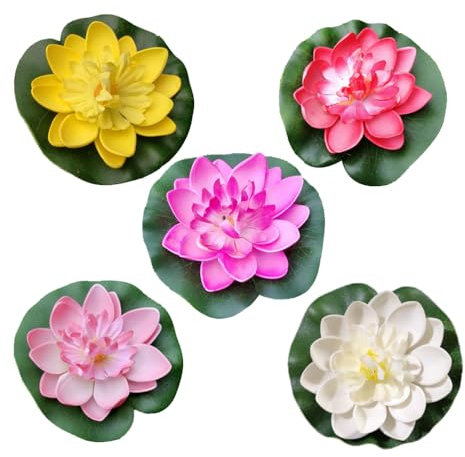 Künstliche Lotus Kunststoff Schwimm für Teich Aquarium Pool Ornamente 10 cm 5 Stück