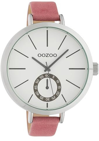 Oozoo Damenuhr mit Lederband XXL 48 MM Weiß/Rosa C10464