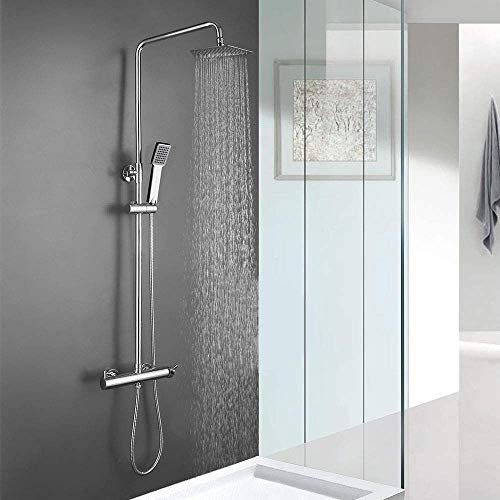 Kibath 470521 Columna Monomando extralarga Veg Tubo Redondo Extensible Regulable en Altura de 100 a 150 cm. Acabados en Cromo Brillo. Ducha de Mano y rociador Cuadrados. Recambios garantizados
