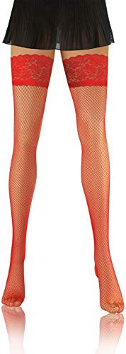 Sesto Senso Medias Rejilla Autoadhesivas Encaje Lencería Sexy Mujer 3/4 M/L Rojo