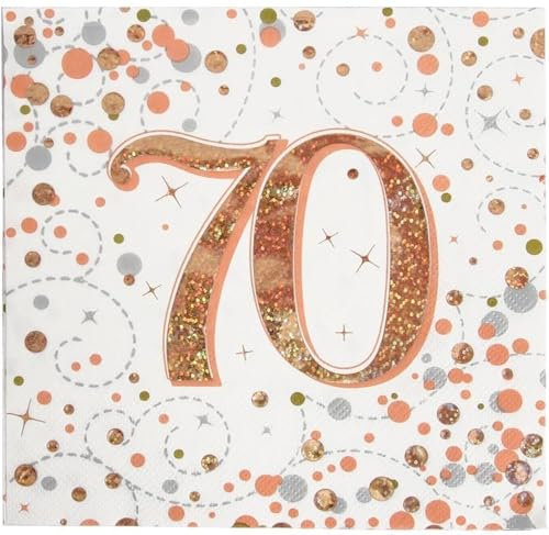 OAKTREE UK 635838 Oaktree Sparkling Fizz 70th Rose Gold 33cm x 33cm 3-ply Napkins 16pcs