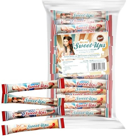 Hellma Zucker Sticks Sweet ups 100 Stk. je 4 g – 400 g Vorrats-Box, Motiv Pin-Up-Girls, Zuckertütchen für Kaffee, Tee