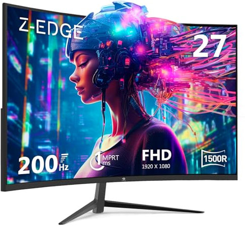 Z-Edge 27 Zoll Curved Gaming Monitor 200Hz 1ms MPRT, Full HD 1500R Curved Display, VA Panel, FreeSync, HDMI 2.0 & DisplayPort 1.4 - Schwarz