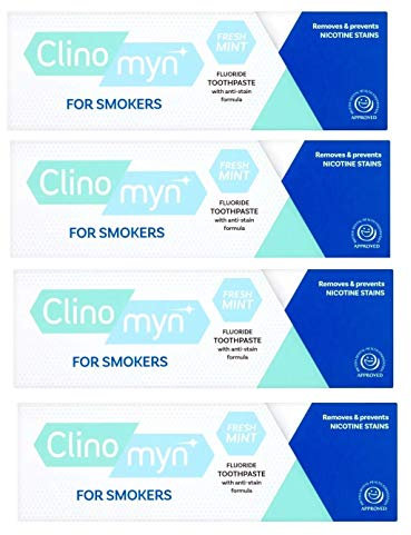 Clinomyn Anti-Stain Fluoride Toothpaste for Smokers, White, Mint, 4 ml, Pack of 4