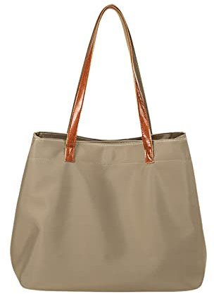 FANDARE Vintage Handtaschen Damen Schultertasche Henkeltasche Tragetasche Wasserdicht Nylon Frauen Schulranzen Arbeitstasche für 15 Zoll Laptop Reisen Arbeit Khaki L