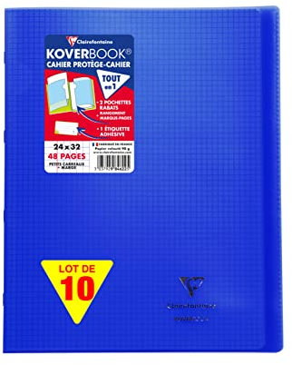 Clairefontaine 984622C Un Lot de 10 Cahiers Agrafés Koverbook Bleus Marines - 24x32 cm - 48 Pages Petits Carreaux avec Marge - Papier Blanc 90 g - Couverture Polypro