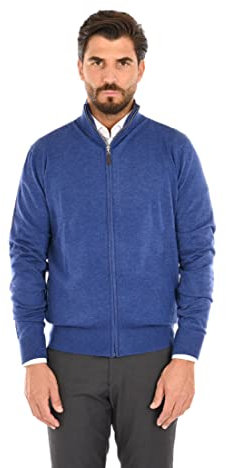 Ciabalù Cardigan Uomo con Zip Lana e Cashmere Maglione con Cerniera Collo Alto (Blu Cobalto, XL)