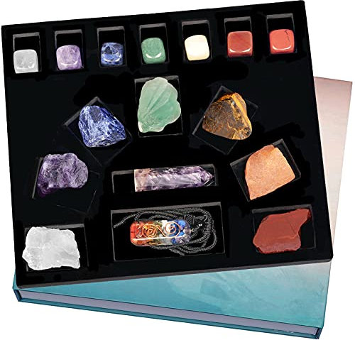 Nupuyai Kit de Cristal de Guérison 7 Chakras Pierres Naturelles, Ensemble de collection de pierres d'énergie 16pcs pour la méditation d'équilibrage de Reiki de thérapie spirituelle de démarrage