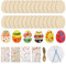 Sprinlot Ostern Basteln Holz, 60 Ostern Eier Holzscheiben, Ostern Anhänger Holzschild, Unvollendete Bastelset Kinder Ostern, Osterschmuck mit Loch Hanfseil Strass Selbstklebend Holzanhänger Frühling