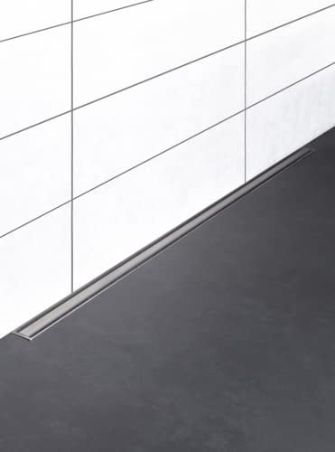 Duschrinne extra flach: Höhe nur 48 mm, drehbarer Ablauf mittig, Länge 120 cm, Abdeckung Edelstahl matt