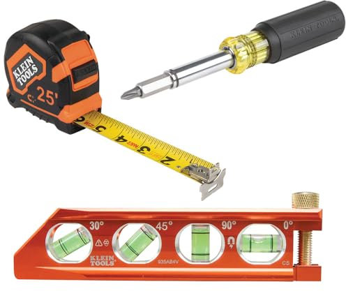 Klein Tools 80040 Layout Tool Kit with Tape Measure, Magnetic Torpedo Level and Magnetic Multi-Bit Screwdriver, 3-Piece