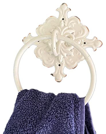 Square Towel Ring Metal French Shabby Shic Bathroom Wall Mounted Storage Holder 25cm