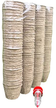 Selections 144 x 5cm Round Fibre Biodegradable Plant Pots & Handheld Seed Dispenser