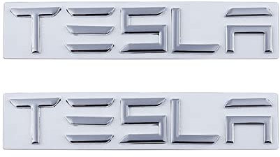 Tesla Emblem Aufkleber Auto 3D Metall Logo Aufkleber Für Tesla Modell 3/X Modell S/Y Kofferraum Buchstaben Emblem Badge Styling Aufkleber Trim Zubehör (Silber)