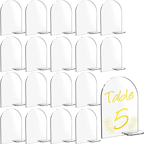 20 Stück Bogen Acryl Tischnummer Halter, Klare Acryl Platzkarten, Acryl Blanko Sitzkarten, klare Acryl-Tischkarten, Gewölbt Sitzkarten, mit 20 Ständer, für Hochzeit, Party, Veranstaltung, Dekoration