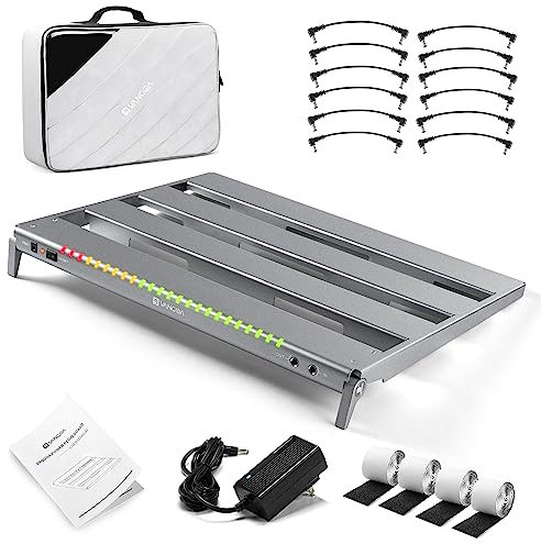 Vangoa Powered Pedal Board, PD-M Large Gutiar Pedalboard with Built-in Isolated Power Supply,Durable Aluminum Lightweight Folding Effect Pedal Board with Carry Bag,18x13.5, 1.5kg Gray