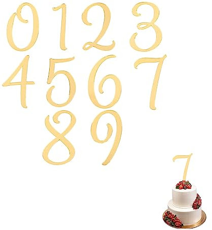 10pcs Acrylic Number Cake Topper,Birthday Cake Toppers DIY Cupcake Toppers with 0-9 Numbers Gold Number Cake Toppers for Wedding Cake Decorations Happy Birthday Baby Shower Party Supplies