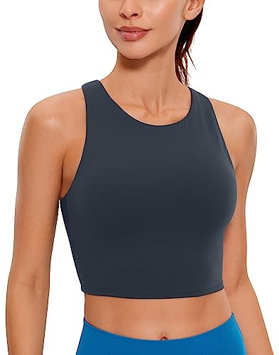 CRZ YOGA Damen Butterluxe Racerback Sport BH Gepolstert Ohne Bügel Crop Tops Longline Yoga Tank Top Fitness Sports Bra Echte Marine 38