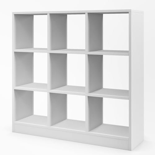 COSTWAY Bücherregal mit 9 Fächern, Raumteiler Regal, Würfelregal weiß, Standregal, Aufbewahrungsregal für Wohnzimmer, Schlafzimmer, 107,5 x 33 x 107,5 cm