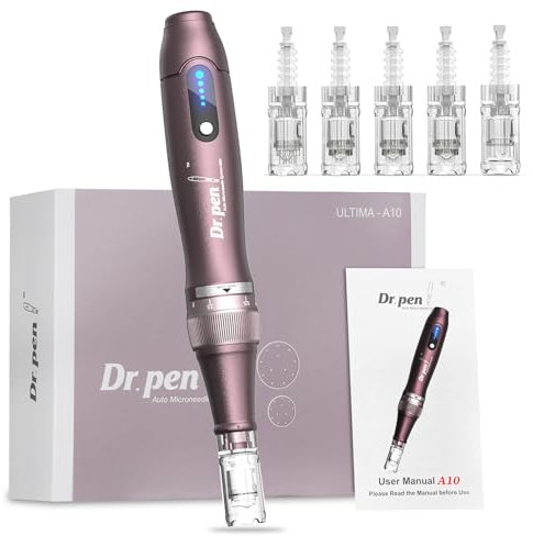 Dr. pen Ultima A10 Microneedling Pen - Profi Drahtloser Dermapen Microneedling für Gesicht, Körper und Haar-/Bartwachstum - Mit 5 Patronen(12/24/36/42 Pins,Nano-R) - ECHTHEITSGARANTIE Geschenke Frauen