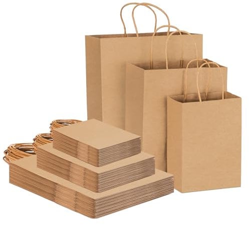 45pcs Brown Kraft Paper Bags With Handles - Mixed Size Gift Bags for Business, Shopping, Retail, Party, Favor, Merchandise (Brown)