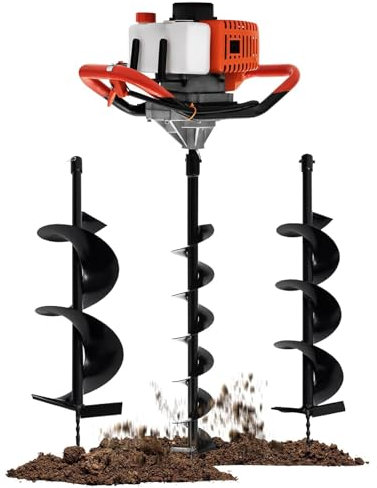 JDBDU Benzin Erdbohrer, 2,4 PS 52cc mit 3 Bohraufsätzen 100/150/200mm Baggerbohrer 2-Takt Benzin Pfahlbohrer Handbohrer für Garten Zaun und Bepflanzung