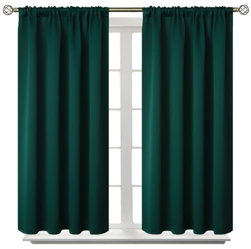 BGment Emerald Green Blackout Curtains 40 Inches Long for Bedroom Kitchen - Short Length Thermal Insulated Darpes with Rod Pocket Darkening for Bathroom Christmas, 2 Panels, 42 x 40 Inch