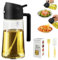 PLAPITATE Dispensador de aceite de oliva, pulverizador de aceite de oliva, 470 ml, negro, para cocina, 2 en 1, dispensador de aceite de oliva, botella pulverizadora, con cepillo, pulverizador de