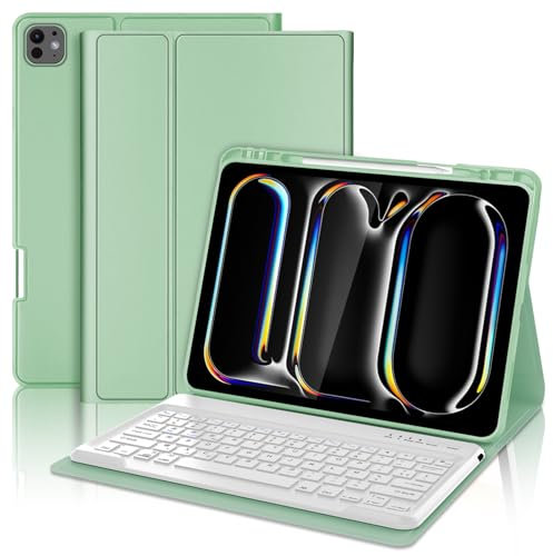 SENGBIRCH Coque Clavier pour iPad Pro 13'' (M4) 2024 - AZERTY Français Clavier, Étui iPad Pro 13 Pouces avec Fente pour Stylo, Clavier Détachable sans Fil Bluetooth, Vert Clair