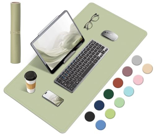 Non-Slip Desk Mat, Natural Cork & Leather Desk Pad, Waterproof Large Mouse Pad, Easy Clean Laptop Mat for Desk, Desk Table Protector Mat, Mouse Pad for Office/Home/Detor (Matcha, 60x34CM)