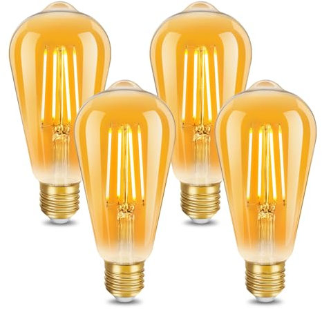 ILEEDear Bombilla LED, Bombillas LED E27 Luz Calida 2200K 500LM Vintage E27 Edison Bombillas, Decorativo Retro ST64 LED para el Hogar Bares Cocina, Bombillas Decorativas, No regulable, Juego de 4