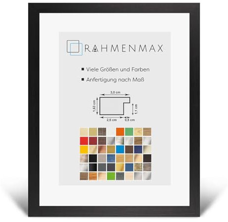 RahmenMax Morena Bilderrahmen Posterrahmen 45x60 cm Schwarz Gemasert 60x45 cm mit weisser Rückwand und klarem Acrylglas