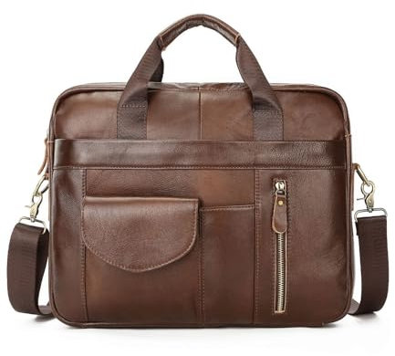 FANDARE Herren Aktentasche Umhängetasche Leder Mann 15.6 Zoll Laptoptasche Damen Henkeltasche Arbeitstasche Business Handtasche Tragetasche Schultertasche Leder Messenger Crossbody Briefcase Braun