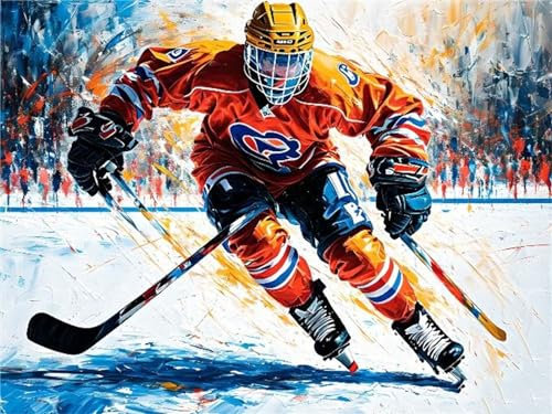 Eishockey-Sportler Diamant Painting Bilder, 5D Diamond Painting Set, DIY Diamond Painting Mosaikherstellung Malen Nach Zahlen Full Drill Malerei für Erwachsene Kinder Room Decor Wohnwand 30x40cm P-26
