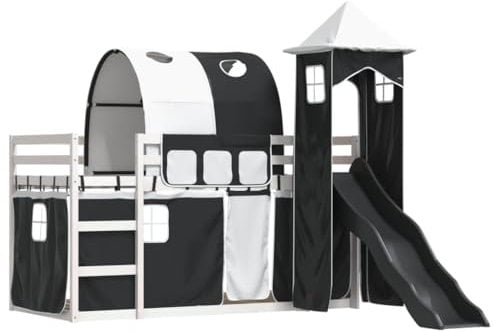 vidaXL Lit superposé sans Matelas avec Toboggan Blanc Noir 90x190 cm