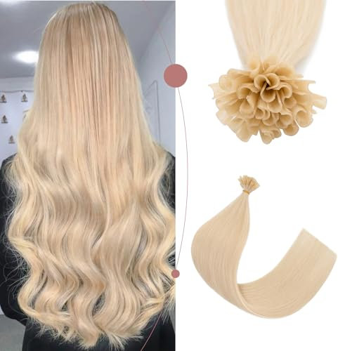 SEGOHAIR U Tip Hair Extensions Pre Bonded Hair Pieces Remy Human Hair Extensions 50 Strands 1g/Strands U-Tip Keratine Nail Fusion 16 inch Platinum Blonde