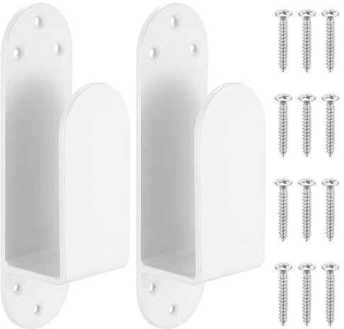 2x4 Door Barricade Brackets for 2x4 Lumber, 2X U Brackets Metal U Clamps, Heavy Duty Door Bar Security Door Locks Brackets, Drop Open Bar Holder for Home Barn Garage Gate Door Brackets(White/Round)