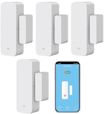 Sensore WiFi per porte e finestre: sensore di contatto intelligente per finestre, rilevatore magnetico wireless per porte aperte con avvisi di notifica gratuiti, compatibile con Alexa Google Assistant