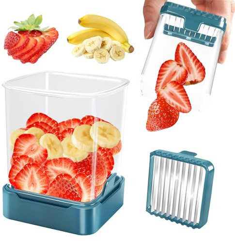 GENGCANG 3-in-1 Erdbeer-Bananen- und Eierschneider-Becher, abnehmbarer Obstschneider mit Druckplatte für müheloses sicheres Schneiden, schnelle Mahlzeitenvorbereitung und Snacks, Küchengerät