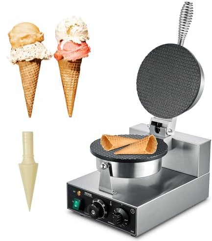 VEVOR elektrische Eistütenmaschine kommerzielle Waffeltütenmaschine 1230 W, antihaftbeschichtete Frühlingsrollenform, mit Temperatur- und Zeitregelung, Griff, für Restaurant Bäckerei Snackbar Familie