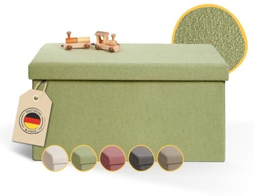 Laleni Sitzbank mit Stauraum groß - Truhenbank mit Stauraum 76x38 cm - Sitztruhe mit Stauraum - Bequemer Hocker mit Stauraum - Teddy Sitzbank für Kinder - Sitzkiste mit Stauraum - Sitzbox Grün