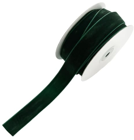CABODYALS 2 Rolls 20M 25mm Dark Green Velvet Ribbon Vintage Soft Single Sided Crushed Velvet Fabric Luxurious Ribbons With Spool for Making Bows Gift Wrapping Wedding Invition Cake Decor Diy Craft