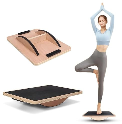 Balance Board mit Hartholzbasis, HOVCEH Wooden Balance Board Erwachsene, Gleichgewichtstrainer, Sports Balancebrett Professional, Core-Training und Rutschfeste Oberfläche