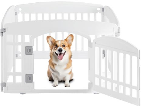 Simple Deluxe Laufstall für Hunde, 61 cm, 4 Paneele, Haustier-Laufstall mit Tür, sicher und sicher, zusammenklappbar und tragbar, Welpenlaufstall für Welpen und kleine Hunde, Weiß